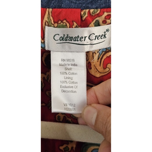 COLD WATER CREEK FLORAL EMBROIDERED PATCHWORK BLUE DENIM JACKET Medium Petite - Picture 8 of 13